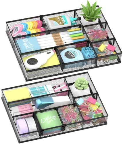 SUPEASY 2 Pack Desk Drawer Organizer with Adjustable Dividers, Black