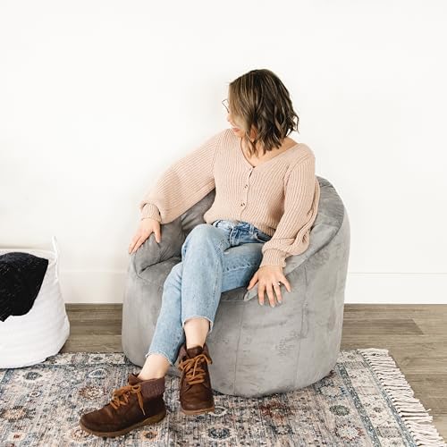Big Joe Milano Bean Bag Chair for Kids, Teens, Adults, Gray Plush, Ultra-Soft Polyester, Lightweight Seat for Reading Nook and Gaming, 2.5 foot Refillable