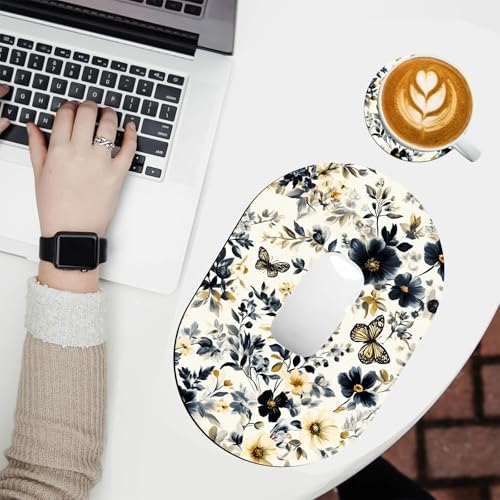 Small Mouse pad, Portable, Waterproof Non-Slip Rubber Bottom, Suitable for Wireless Mouse, Laptop Keyboard Tray for Both Men and Women, Office Travel 7.1x10.6in，Floral with Butterflies