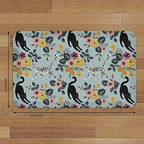 GelPro Designer Cushioned Anti-Fatigue Comfort Floor Mat, Padded Stain-Resistant, Waterproof, Non-Slip Comfort Padded Desk/Office Mat, 20 x 32, Funky Feline Blue Bloom