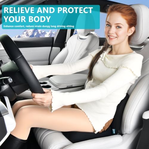 FLORICH Car Seat Cushion and Back Support for Office Chair Memory Foam Chair Cushions Pressure Relief Seat Pads with Gel Massage Point Lumbar Support Relief Sciatica & Tailbone (Black)