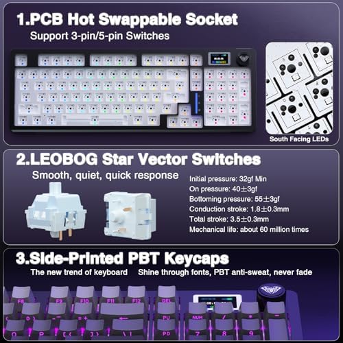 AULA S98 Pro Wireless Mechanical Gaming Keyboard with Screen, Knob, 96 Keys