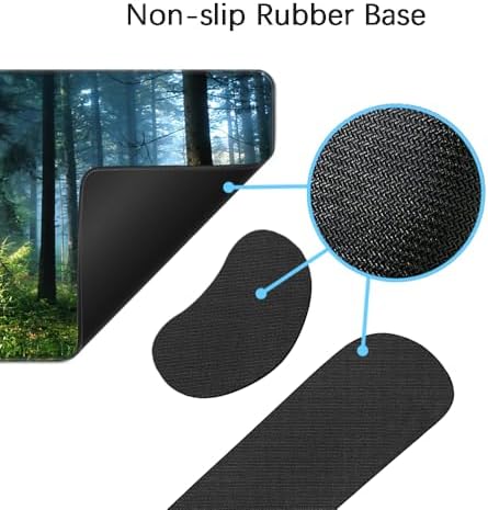 MIBITRI Keyboard Mouse Pad Set, Extended Gaming Mouse Pad+Ergonomics Keyboard Wrist Rest Support, Memory Foam, Easy Typing Pain Relief, 3Pcs XXL Ultra Thick Desk Mat, Forest in The Morning