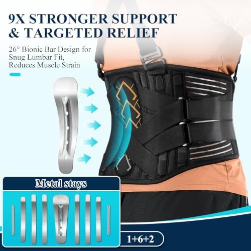 Work Back Brace with 2 Suspender Shoulder Straps for Heavy Lifting Safety, Built-In Bionic Lumbar Panel, Back Posture Protection Belt for Men and Women in Construction, Warehouse Moving Job XL