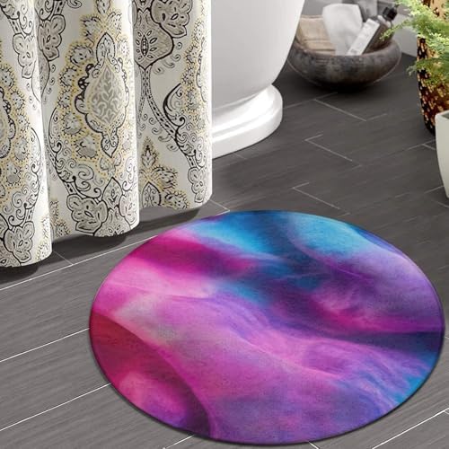 Large Machine Washable Circular Rugs, Home Decor Round Mat for Living Room Sofa Office Purple Rainbow Pride