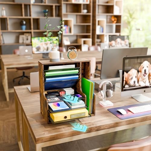 Simple Trending 7- Tier Desk File Organizer, Paper Organizer, Rustic Brown