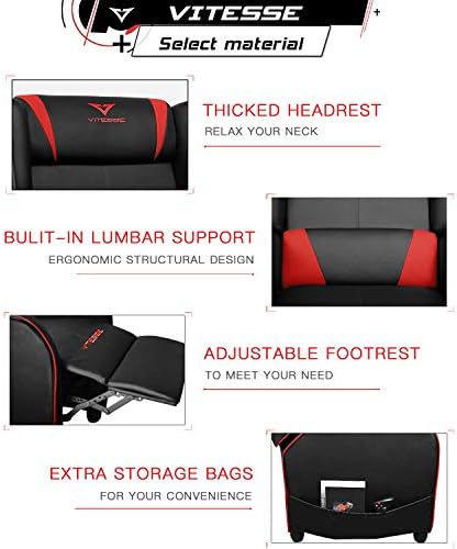 VITESSE Gaming Recliner Chair Racing Style Single PU Leather Sofa Modern Living Room Recliners Ergonomic Comfortable Home Theater Seating, Red