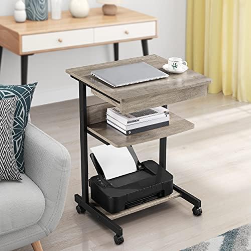 Yaheetech Tiny Mobile Computer Desk, 3-Tier Rolling Cart with Drawer, Gray