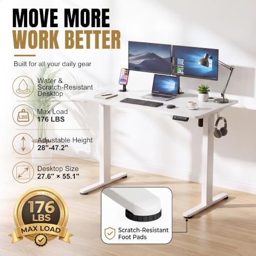 Furmax 45 Inches Electric Standing Desk, Home Office Desk with Phone Holder