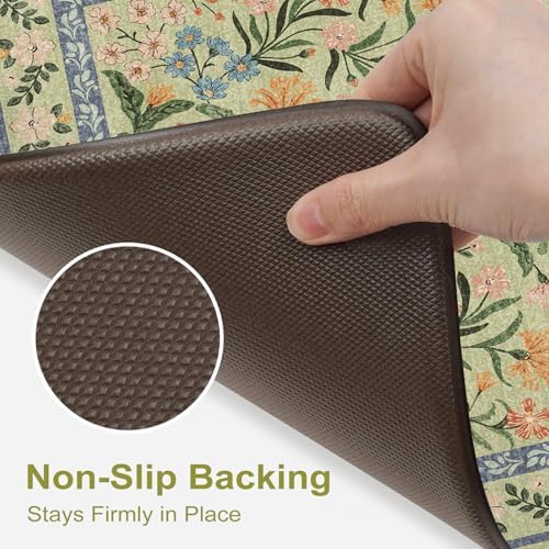 Collive Kitchen Rugs Sets of 2 Non Slip Washable, Green Kitchen Floor Mats
