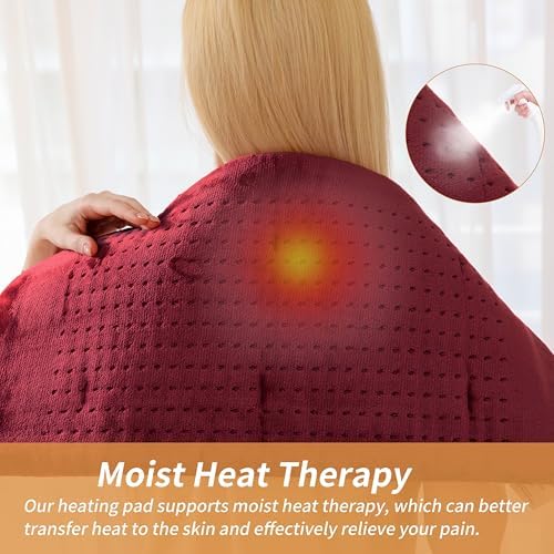 Massaging Weighted Heating Pad for Back and Shoulders,12"*24",Wine Red