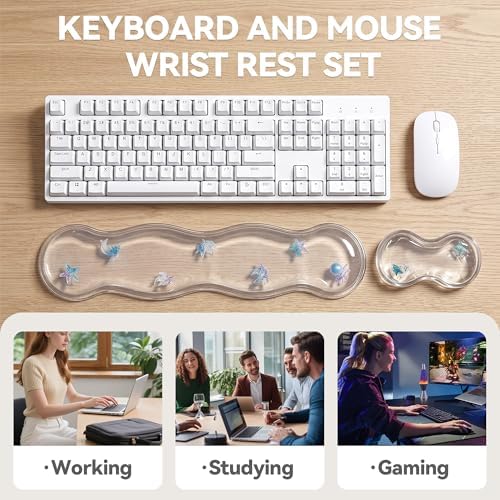 Clear Gel Wrist Rest for Keyboard and Mouse, Ergonomic Non-Slip Silicone Mouse Wrist Rest Set, Soft Comfort for Typing & Gaming Wrist Pain Relief, Fits 60%/68%/75% Keyboards (Sea Animal)