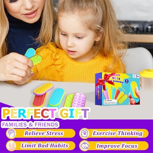 Sensory Fidget Magnet Toys,Textured Silicone Magnetic Sliders for Autism & ADHD,Quiet Stress Relief Sensory Toy for Adults Office Desk / Travel Classroom Must Haves (6 Pack).