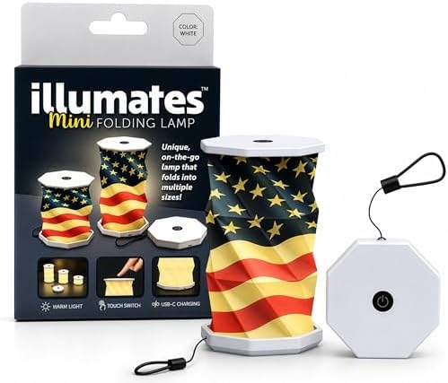 Origami Expanding Foldable LED Desk Lamp – USB Rechargeable & Portable - Dimmable Touch Control Light with Adjustable Height up to 5 1/2 for Office, Travel, Bedside & Modern Design (American Flag)