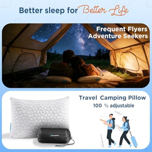 Cooling Pillow Camping Size 1 Pack, Adjustable Bed Pillows for Sleeping, Small Shredded Memory Foam Pillow for Backpacking Hiking, Airplane, Medium Firm Camping Travel Pillow with Washable Cover