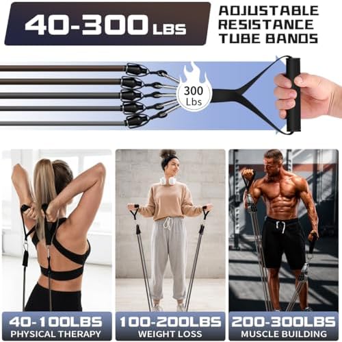 WHATAFIT Resistance Bands with Handles, 150 lb Exercise Bands Set