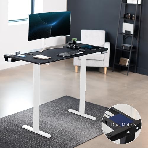 VIVO Electric 60 x 30 inch Standing Desk with Concealed Trays and Full-Size Mouse Pad, Dual Motor Memory Controller Height Adjustment, Black Top White Frame, DESK-KIT-E2W-P3B