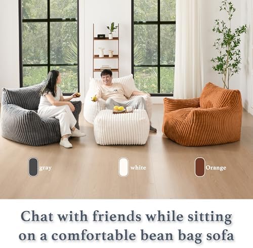 Gericco Oversized Bean Bag Chaise Lounge Chair with Ottoman for Adults