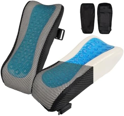 THARAHT 2Pcs Ergonomic Blue Mesh Black Suede Gel Memory Foam Armrest Support Pillow Anti Slip Adjustable Office Chair Games Home Wheelchairs