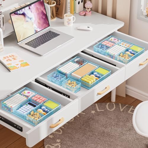 Marbrasse Mesh Desk Drawer Organizer Tray 3 Packs, Blue