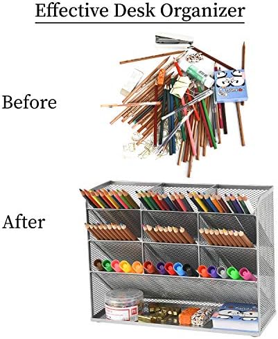 Marbrasse Mesh Desk Organizer, Multi-Functional Pen Holder, Desktop Stationary Organizer, Storage Rack for School, Home, Office, Art Supplies (Mesh Pen Holder-Silver)