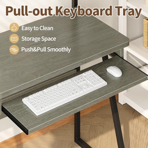 ALISENED 2 Tiers Small Computer Desk for Small Space, Compact Laptop Table Workstation with Keyboard Tray