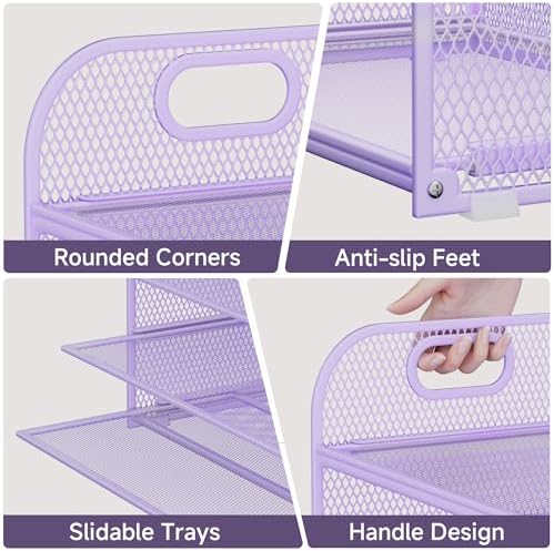 5-Tier Stackable Paper Organizer with Handle, Purple