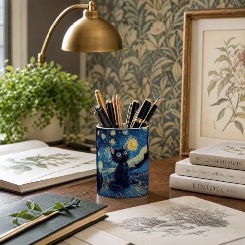Pen Holder for Desk Ceramic Pencil Cup, Cute Makeup Brush Desk Organizer, Desk Accessories, School Supplies, Teacher Appreciation Gifts, Birthday Christmas Gift for Women (Blue)