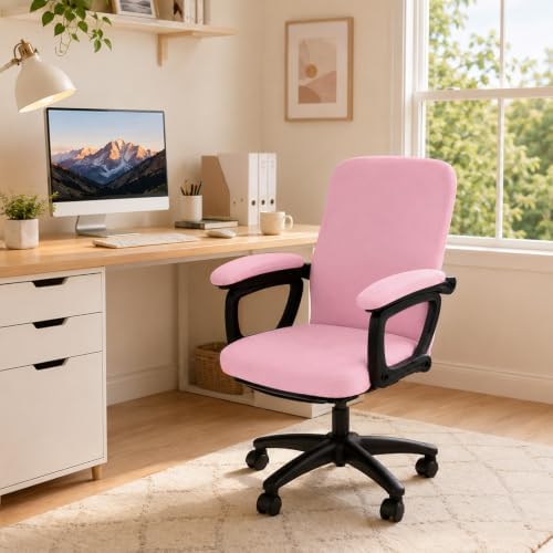 4 Pcs Office Chair Covers Set with Armrest, Stretchable Pink