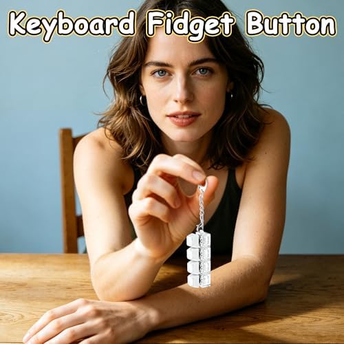 2 PCS Keyboard Fidget Toy, Double Layer Keycap Keyboard Fidget Keychain 4-in-1 Keyboard Decompression Button Finger Clicker Toys, Portable Tactile Button Sensory Fidget Toys Stress Relief Gifts（White）
