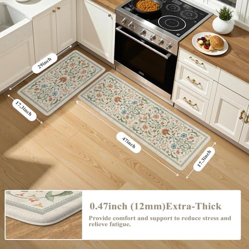 Collive Kitchen Mats for Floor Cushioned Anti Fatigue, Beige Kitchen Rugs