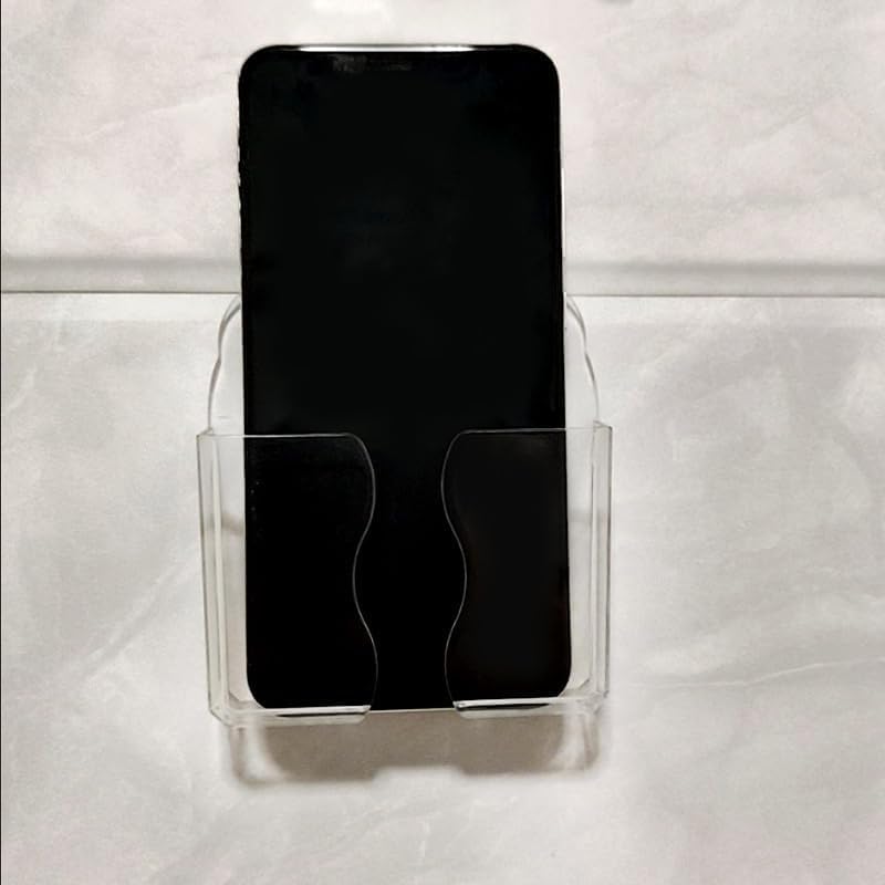 2-Pack Clear Wall Phone Holder - Self-Adhesive & Hardware Mount | Bottom Cable Access | Universal Smartphone Stand | Space-Saving Desk Organizer