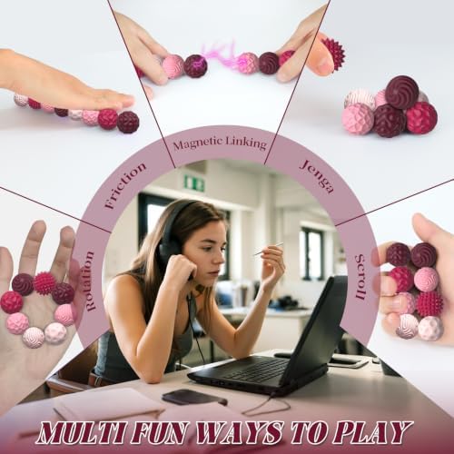Silicone Magnetic Balls, Fidget Toys for Adults & Teens, 6PCS Stress Balls Sensory Toy, Quiet Magnet Desk Fidgets with Textured, ADHD Anxiety Relief Items, Fun Stocking Suffers Gifts (Red(8-Pack))