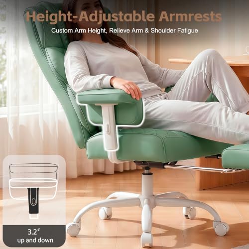 Vonesse Office Chair, Desk Chair with Soft Adjustable Armrests, Ergonomic High Back Gaming Chair with Lumbar Support, Executive Computer Chairs with Footrest (PU Leather, Green)