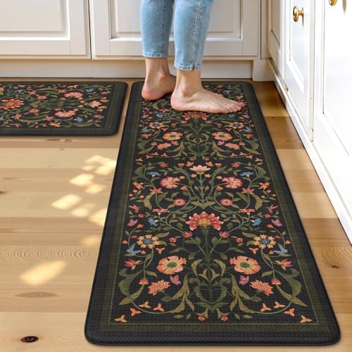 Collive Kitchen Mats for Floor, Kitchen Rugs Sets of 2 Non Slip Washable