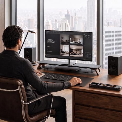 42.5''Dual Monitor Stand Riser for 2 Monitors with Acacia Wood, Black