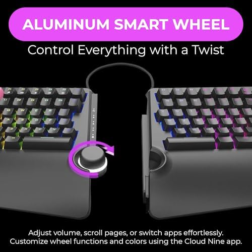 Cloud Nine ErgoTKL Ergonomic Tenkeyless Mechanical Keyboard for PC – Kailh Red – TKL RGB Backlit Ergo Split Key Board