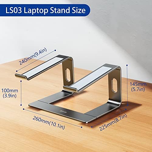 BESIGN LS03 Aluminum Laptop Stand, Ergonomic Detachable Computer Stand, Notebook Holder, Laptop Mount Compatible with Air, Pro, Dell, HP, Lenovo More 10-15.6" Laptops, Gray