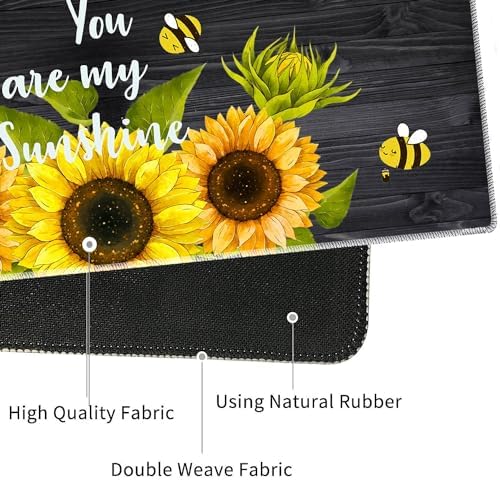 4 in 1 Mouse Pad Combo, Large Gaming Mouse Pad + Keyboard Wrist Support + Mouse Wrist Rest + Coaster, Table Pad with Stitched Edge Ergonomic Wrist Pad Set, Sunflower, You are My Sunshine