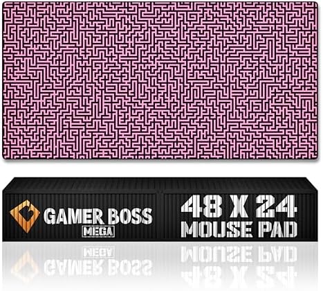 Gamer Boss - Gaming Mouse Pad - 48 x 24 Inches - 4mm Thick with Stitched Edges, Non-Slip Rubber Base, Premium Cloth Mousepad, Desk Mat for Laptop, Keyboard, Computer & PC (Mega, Pink Maze)