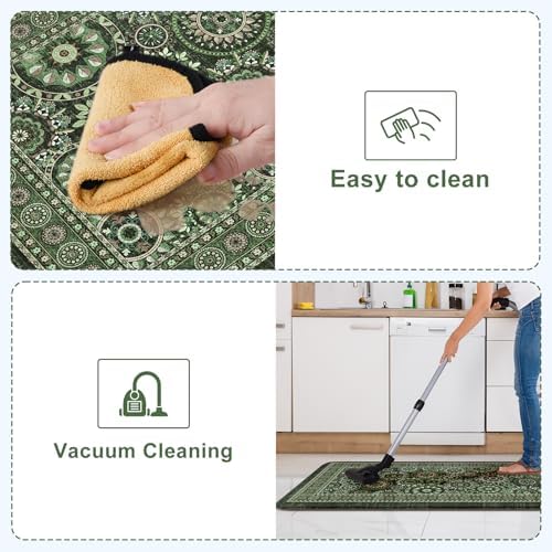 KIMODE Anti Fatigue Kitchen Mats for Floor 2 Piece, Green Boho Kitchen Rugs