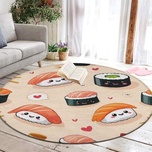 Men's Large Home Decor Mat, Soft Round Yoga Carpet, Non Slip Machine Washable Home Office Circle Rug Sushi