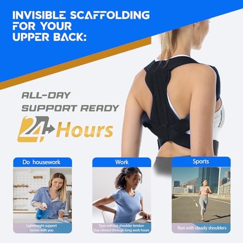 Posture Corrector for Women & Men, Adjustable Back Brace for Neck Shoulder Upper Back Pain Relief, Breathable Back Straightener with Clavicle Support - Strangulation-Free Design