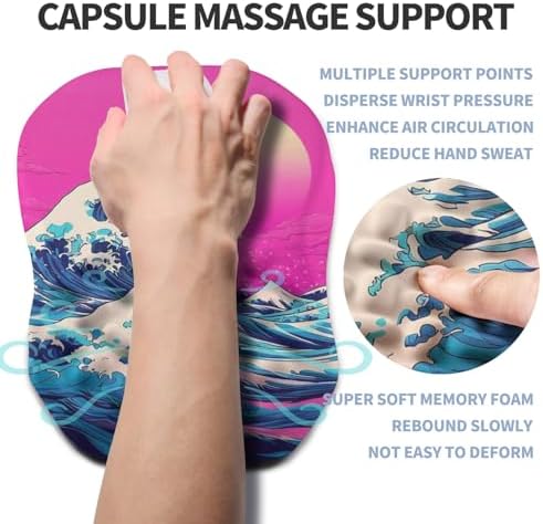 Ergonomic Raised Mouse Pad Wrist Support with Bilateral Slope Memory Foam Mousepad for Wrist Rest and Carpal Tunnel Pain Relief 11.8x7.9〃Twilight Waves