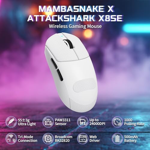 ATTACK SHARK X8 SE Tri-Mode Wireless Gaming Mouse Ergonomic 59g Lightweight
