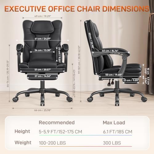 Ergonomic Office Chair, Executive Computer Desk Chair with Foot Rest, Black