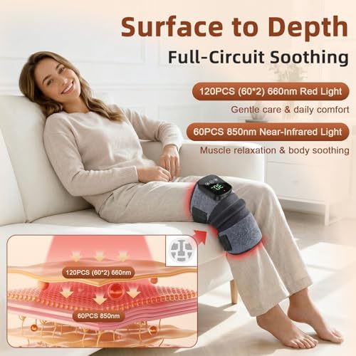 Red Light Therapy Knee Massager with Heat & Vibration