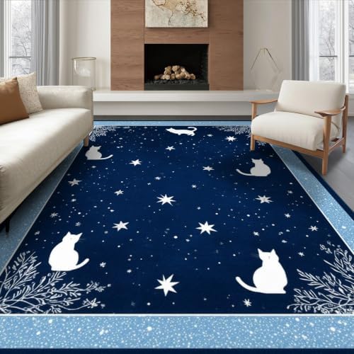 8'x10' Midnight Blue Cat Starry Design Ultra-Soft Area Rug