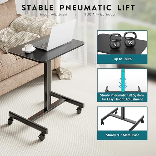BONTEC Mobile Standing Desk Adjustable Height,Rolling Laptop Cart with Hook