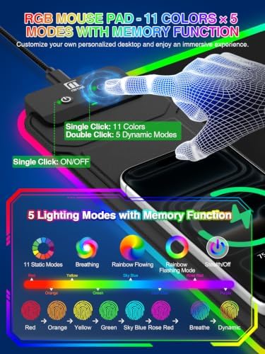 RGB Mouse Pad with Foldable Phone Stand Wireless Charger, 31.5"x11.8" XL Gaming Mousepad Large Desk Mat, Desk Pad with 11 Colors 5 Modes, Waterproof